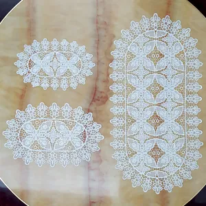 Bestickte Spitze Tischdecke Hohl Blumen Oval Tischset Wasserlöslich Polyester Tischmatte Elegante Home Decor Tischläufer Hochzeit Party Dekoration