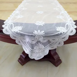 Runner da Tavolo in Pizzo Bianco Vintage Ricamo a Rose Idrosolubile Traforato Poliestere Tovaglia a Festoncino Arredo Pranzo