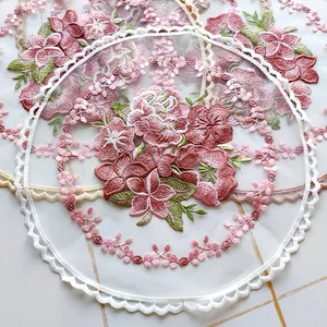Luxury Embroidered Floral Round Place Mat Delicate Mesh Lace Coaster Elegant Table Decorative Mat For Home Photography Prop