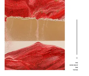 Macro detail of red and gold glitter sand flowing in a moving sand art ornament.