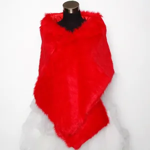 Châle de mariée luxueux en fausse fourrure rouge pour mariage et robe de soirée