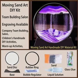 Kit Fai da Te Pittura con Sabbie Mobili 3D Vetro Temprato Arte Rotonda con Sabbia Scorrevole Ornamento da Tavolo Antistress Casa Ufficio