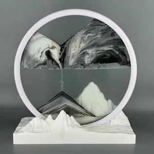 Minimalistisches 3D Treibsandkunstbild mit weißem Rahmen und Gebirgsbasis Dekor