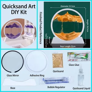 Kit fai da te per arte con sabbia mobile 3D con cornice tonda in vetro e sabbia