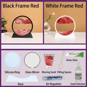 3D Moving Sand Art Glass Round Quicksand Painting Desktop Ornament Dynamic Landscape Decor For Home Office Stress Relief