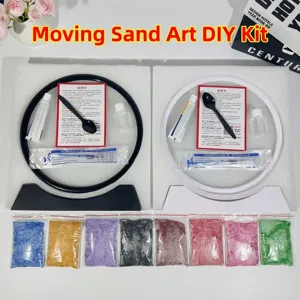 3D moving sand art DIY craft kit with colored sand, round frames and tools for home decor