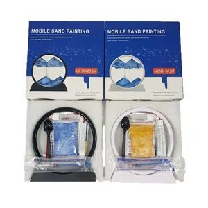 3D moving sand art DIY kit with frames, colorful sand, and tools for home decoration.