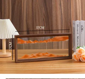 Detalle del marco de arte de arena movediza rectangular en madera, tamaño 37x17 cm.