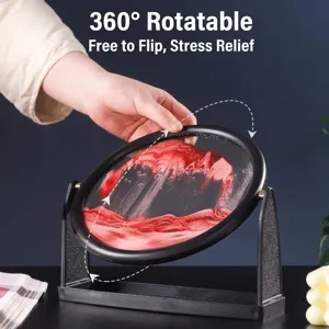 360-degree rotating moving sand art picture glass liquid motion round desk ornament