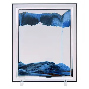 Quadro artistico con sabbia mobile blu e cornice a specchio per decorazione casa