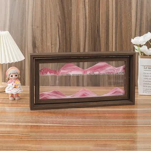 Rechteckiger Holzrahmen flüssiges bewegliches Sandbild Deko-Ornament mit rosa Sand