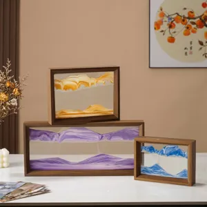 Modern Minimalistisch Glas Treibsand Bild Tiefsee Sandlandschaft Rahmen Dynamische Flüssige Sanduhr Stressabbau Tischdeko Ornament Haus Büro Akzent
