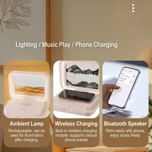 Lámpara de noche con arte de arena, cargador inalámbrico y potente altavoz Bluetooth