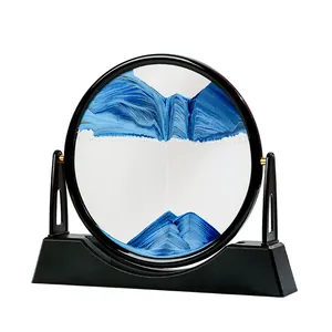 Cuadro de arena movediza 3D circular de 12 pulgadas con soporte giratorio negro decor