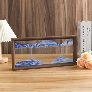 Cuadro de Arte de Arena en Movimiento Vidrio Templado Paisaje de Arena del Mar Profundo Pintura Dinámica 3D Adorno de Escritorio Decoración de Hogar