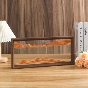 Cuadro de arena en movimiento con efecto de paisaje 3D y marco de madera para decoración.