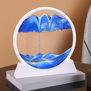 Cuadro de Arte de Arena en Movimiento 3D Vidrio Templado Redondo Paisaje de Arena Arte en Movimiento Nórdico Decorativo Pintura de Arena Líquida Para Hogar Oficina Alivio del Estrés