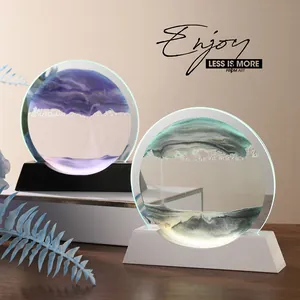 Creative 3D moving sand art night light with wooden base for relaxation and home decor