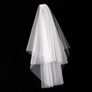 Elegante velo de novia blanco de doble capa con peine de malla suiza para bodas