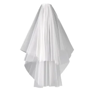 Velo de novia sencillo blanco corto de malla suiza de dos capas para bodas y fiestas