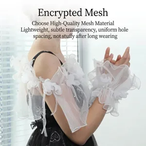 Elegant white bridal mesh ruffled shawl and lace sleeve cuffs for wedding party accessories