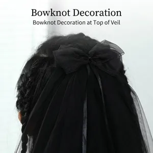 Eleganter schwarzer zweilagiger Tüllschleier mit Schleifendetail für Halloween und Partys