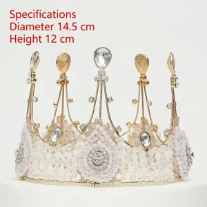 Close-up detail of handmade lace and beaded queen crown featuring clear sparkling crystals