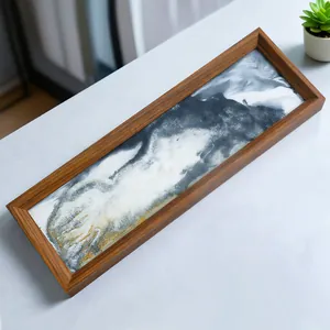 Detalle macro elegante de arte de arena movediza 3D con marco de madera decorativo