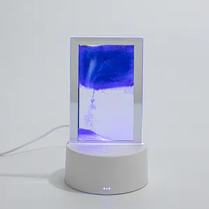 Lámpara de mesa de arte de arena movediza 3D con paisaje azul para decoración de hogar