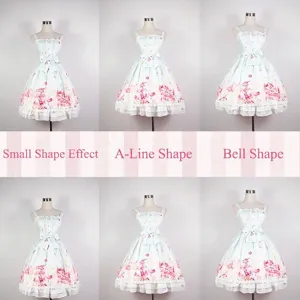 Adjustable Lolita fishbone crinoline petticoat showing A-line and bell shapes on dress