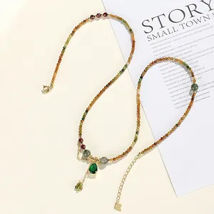 Ensemble élégant collier et bracelet perlé avec pendentif goutte verte et charme cœur