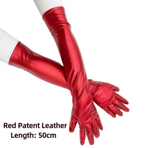 Elegante 50 cm lange rote Lackleder-Stretchhandschuhe für Aufführungen oder Cosplay