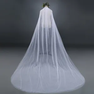 Detailed back view of a three-meter long white soft tulle bridal veil displayed on a mannequin