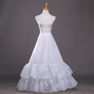 Full length view of a white multi-layered ruffled bridal petticoat for wedding dress