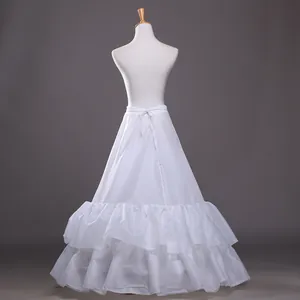 Full length view of a white tiered ruffled petticoat for wedding and Lolita dresses.