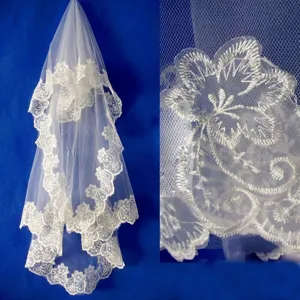 Velo de novia elegante de 1,5m con bordado floral de encaje y tul suave de calidad superior