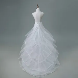 Back view of a white three-layer mesh bridal petticoat with an elegant train