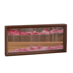 Cuadro de arena móvil dinámica con arena rosa y marco de madera para decoración