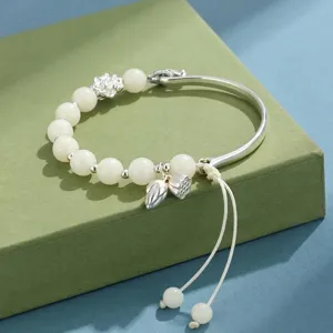 Pulsera Media Caña de Semillas de Bodhi Blancas Aleación de Cobre Colgante Mariposa Vaina de Loto Joyería Elegante para Mujer