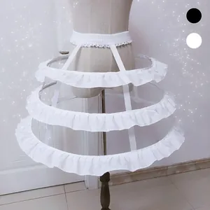 Lolita Birdcage Petticoat For Women 3 Steel Hoops Fishbone Skirt Support With Ruffles Adjustable Cosplay Underskirt For Maid Dress