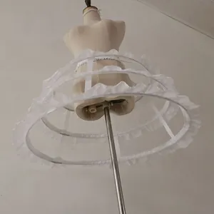 White three-hoop Lolita birdcage petticoat with elegant ruffle trim for cosplay skirts
