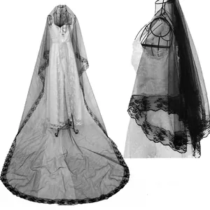 Retro Gothic Lace Long Mesh Veil For Women Stage Performance Cosplay Party Costume Wedding Accessory Tulle Veil