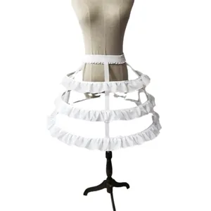 White 3-hoop birdcage Lolita petticoat with delicate ruffles for cosplay and maid dresses