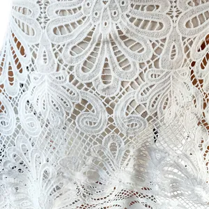 Tissu de Dentelle Brodé Hydrosoluble Blanc Motif Queue de Paon Ajouré Floral Polyester pour Robe de Mariée Matériel de Couture DIY
