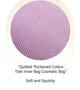 Close-up macro detail of soft purple corduroy fabric for cosmetic organizer bag