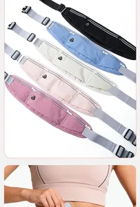 Close-up of slim sports running waist bags in multiple colors with adjustable straps