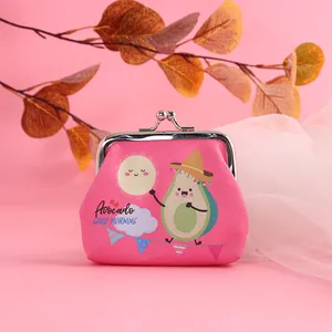 Monedero rosa con diseño de aguacate y cierre de clip metálico para niños y niñas
