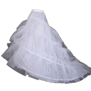 Professional white 3-layer tulle wedding petticoat with fishbone support and long train