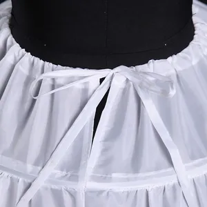 White bridal petticoat hoop skirt with adjustable drawstring waist tie close-up