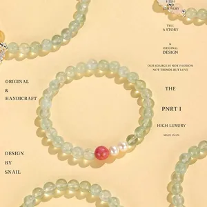 Handmade beaded bracelet with prehnite grape stones, pearls and pink crystals